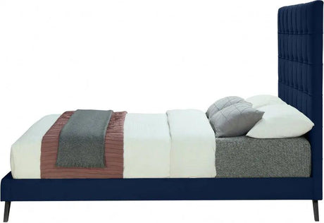 Meridian Furniture - Elly Velvet Queen Bed In Navy - Ellynavy-Q