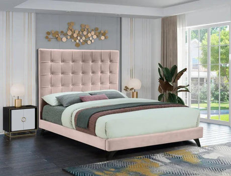 Meridian Furniture - Elly Velvet Queen Bed In Pink - Ellypink-Q