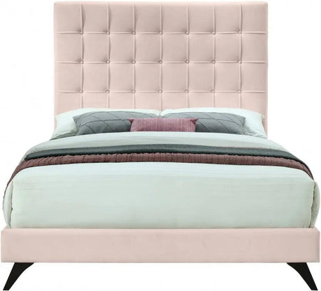 Meridian Furniture - Elly Velvet Queen Bed In Pink - Ellypink-Q