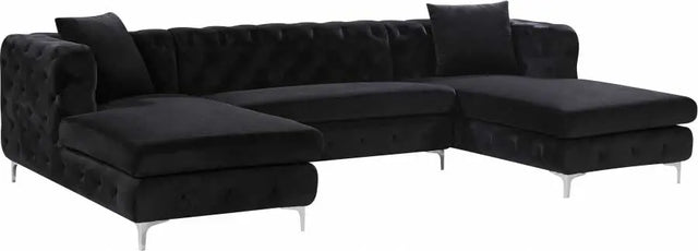 Meridian Furniture - Gail Velvet 3 Piece Sectional In Black - 664Black-Sectional