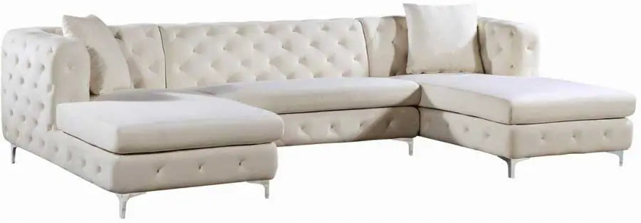 Meridian Furniture - Gail Velvet 3 Piece Sectional In Cream - 664Cream-Sectional