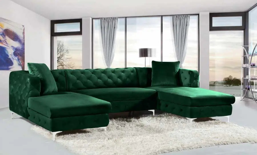 Meridian Furniture - Gail Velvet 3 Piece Sectional In Green - 664Green-Sectional