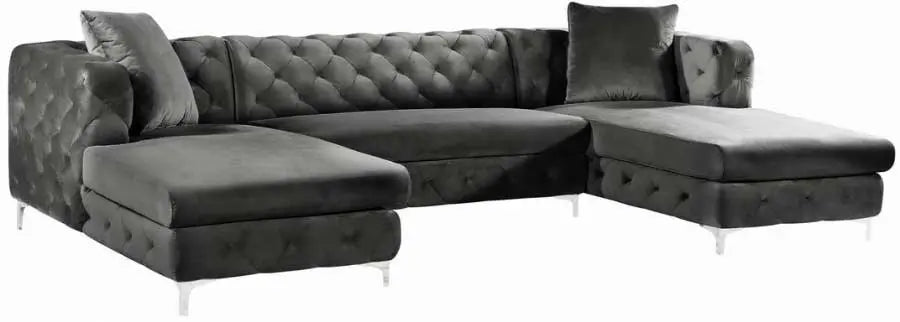 Meridian Furniture - Gail Velvet 3 Piece Sectional In Grey - 664Grey-Sectional