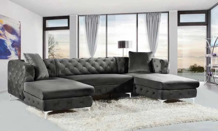 Meridian Furniture - Gail Velvet 3 Piece Sectional In Grey - 664Grey-Sectional