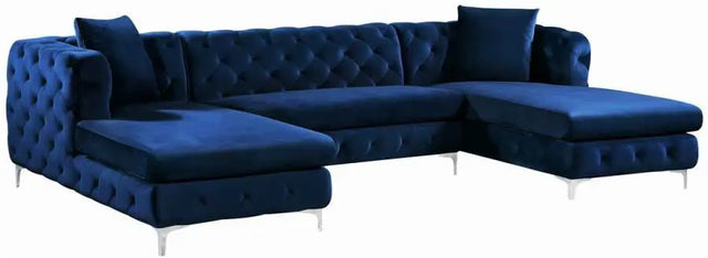 Meridian Furniture - Gail Velvet 3 Piece Sectional In Navy - 664Navy-Sectional