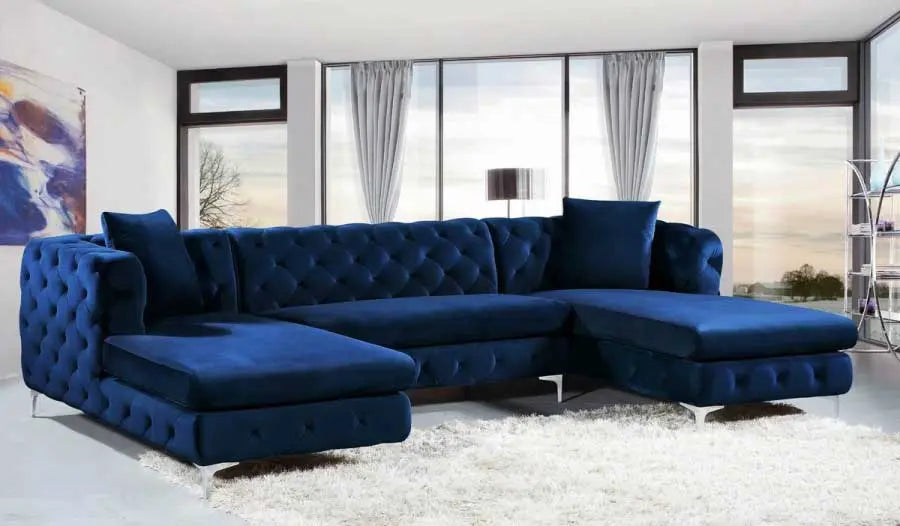 Meridian Furniture - Gail Velvet 3 Piece Sectional In Navy - 664Navy-Sectional