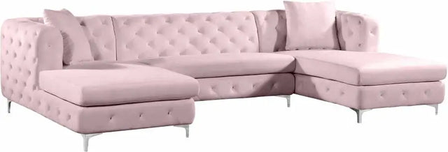 Meridian Furniture - Gail Velvet 3 Piece Sectional In Pink - 664Pink-Sectional