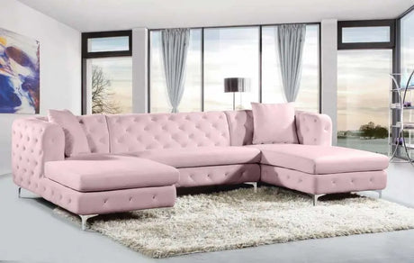 Meridian Furniture - Gail Velvet 3 Piece Sectional In Pink - 664Pink-Sectional