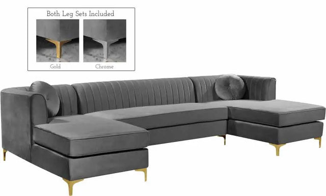 Meridian Furniture - Graham Velvet 3 Piece Sectional In Grey - 661Grey-Sectional