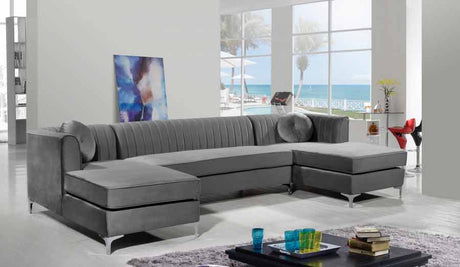 Meridian Furniture - Graham Velvet 3 Piece Sectional In Grey - 661Grey-Sectional