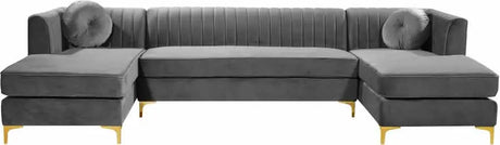 Meridian Furniture - Graham Velvet 3 Piece Sectional In Grey - 661Grey-Sectional