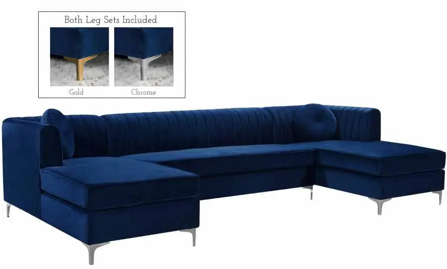 Meridian Furniture - Graham Velvet 3 Piece Sectional In Navy - 661Navy-Sectional