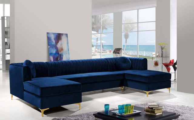 Meridian Furniture - Graham Velvet 3 Piece Sectional In Navy - 661Navy-Sectional