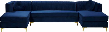 Meridian Furniture - Graham Velvet 3 Piece Sectional In Navy - 661Navy-Sectional