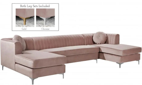 Meridian Furniture - Graham Velvet 3 Piece Sectional In Pink - 661Pink-Sectional