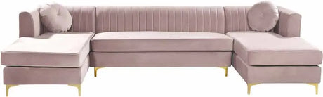 Meridian Furniture - Graham Velvet 3 Piece Sectional In Pink - 661Pink-Sectional