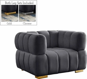 Gwen Velvet Chair In Grey - 670Grey-C | Meridian