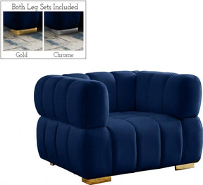 Gwen Velvet Chair In Navy - 670Navy-C | Meridian