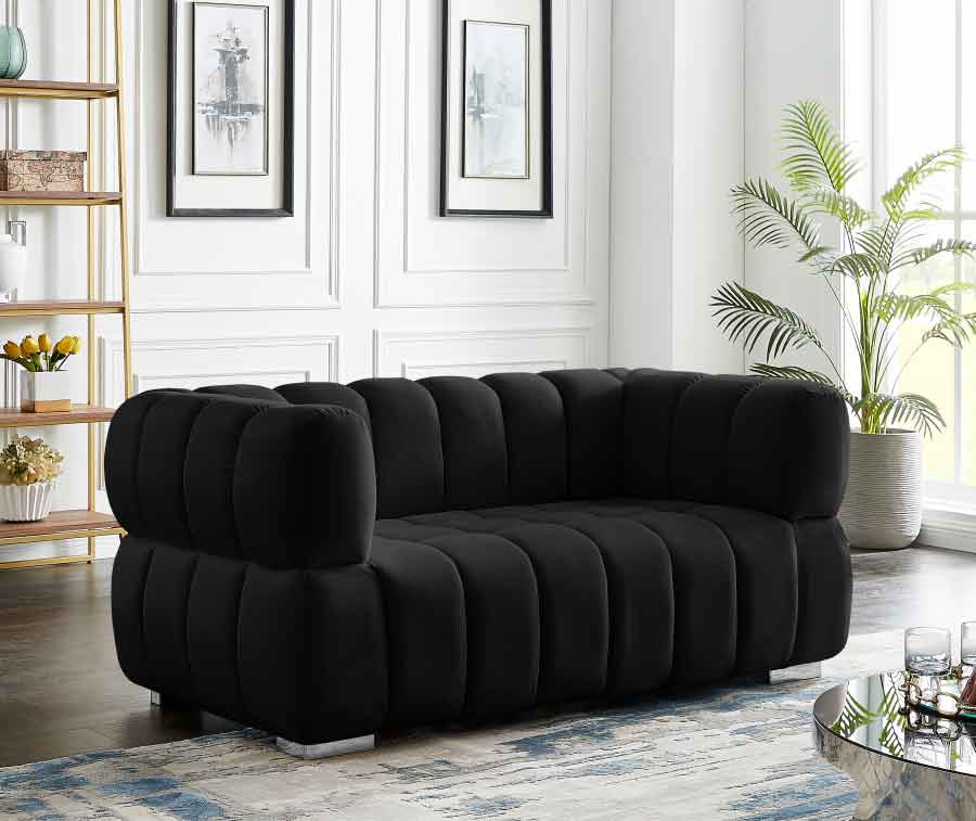 Meridian Furniture - Gwen Velvet Loveseat In Black - 670Black-L