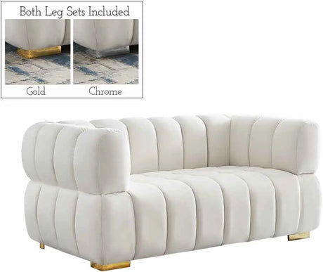 Meridian Furniture - Gwen Velvet Loveseat In Cream - 670Cream-L