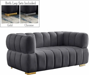 Gwen Velvet Loveseat In Grey - 670Grey-L | Meridian