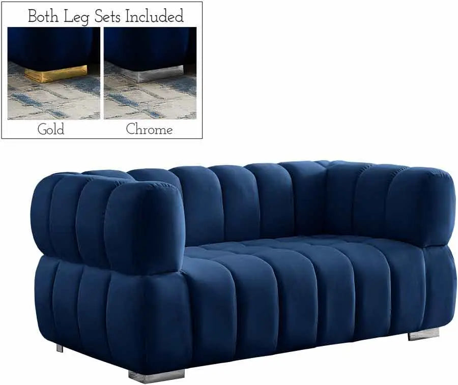 Meridian Furniture - Gwen Velvet Loveseat In Navy - 670Navy-L