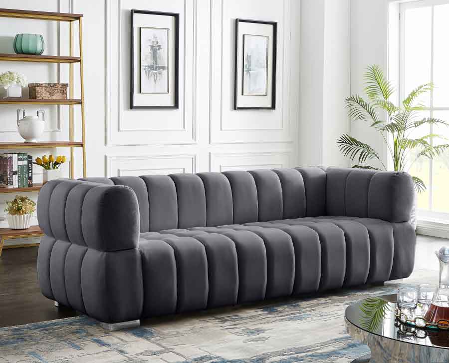 Meridian Furniture - Gwen Velvet Sofa In Grey - 670Grey-S