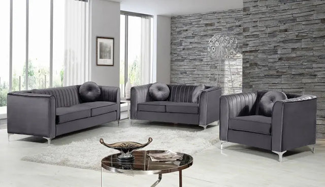 Meridian Furniture - Isabelle 3 Piece Living Room Set In Grey - 612Grey-S-3Set