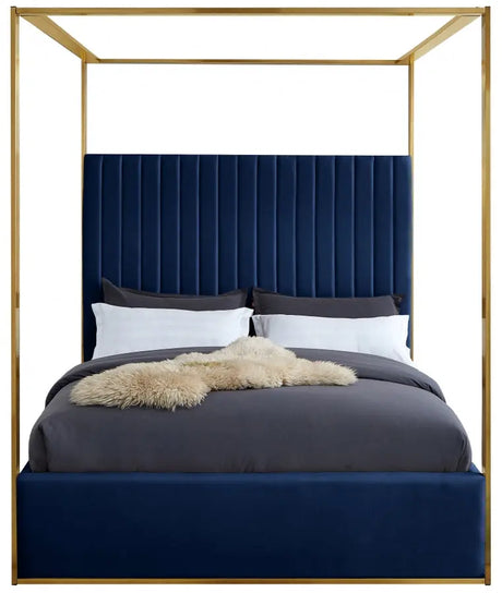 Meridian Furniture - Jones Velvet King Bed In Navy - Jonesnavy-K