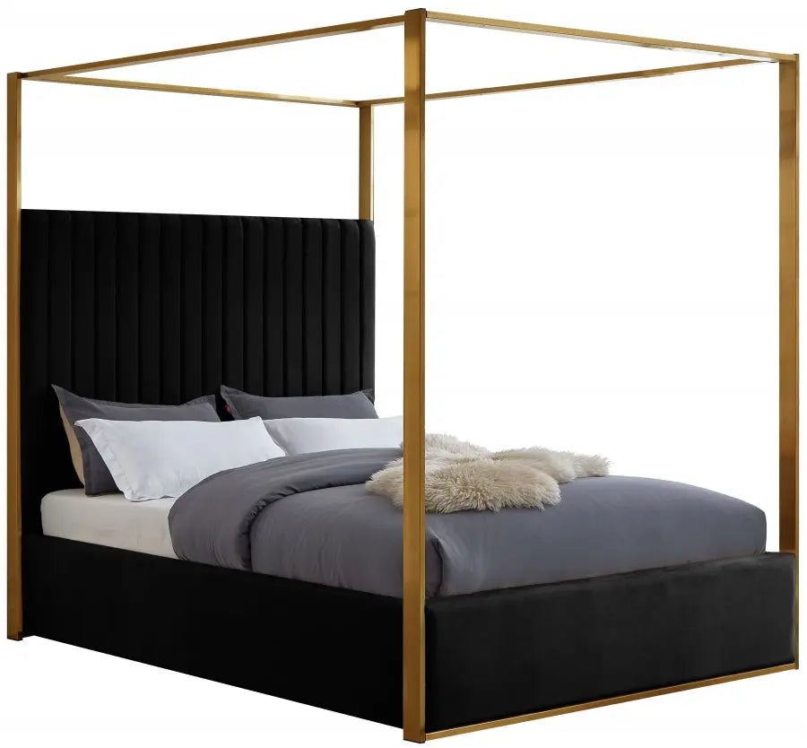 Meridian Furniture - Jones Velvet Queen Bed In Black - Jonesblack-Q