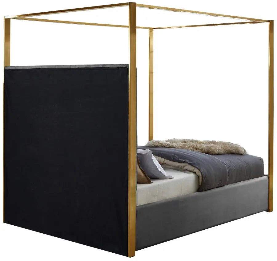 Meridian Furniture - Jones Velvet Queen Bed In Grey - Jonesgrey-Q