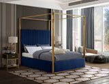 Meridian Furniture - Jones Velvet Queen Bed In Navy - Jonesnavy-Q