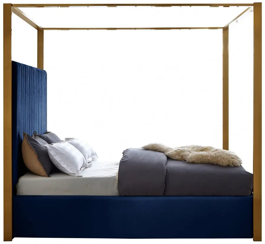 Meridian Furniture - Jones Velvet Queen Bed In Navy - Jonesnavy-Q