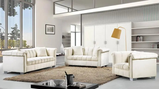 Meridian Furniture - Kayla 3 Piece Living Room Set In Cream - 615Cream-S-3Set