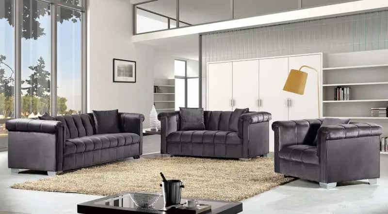 Meridian Furniture - Kayla 3 Piece Living Room Set In Grey - 615Grey-S-3Set