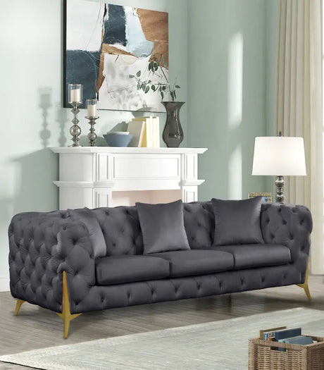 Meridian Furniture - Kingdom Velvet Sofa In Grey - 695Grey-S