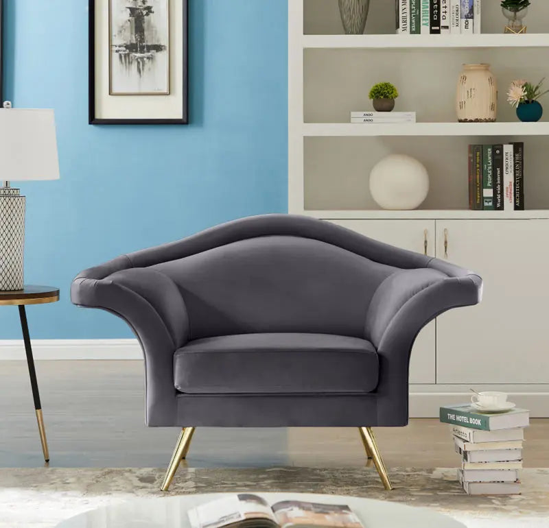 Meridian Furniture - Lips Velvet Chair In Grey - 607Grey-C