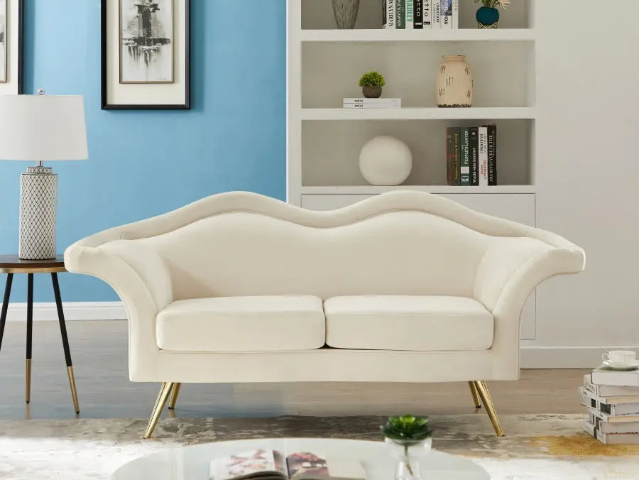 Meridian Furniture - Lips Velvet Loveseat In Cream- 607Cream-L