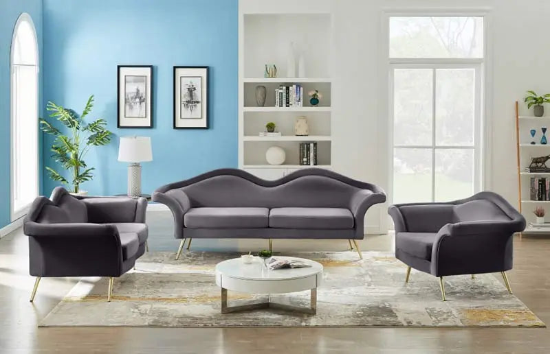 Meridian Furniture - Lips Velvet Sofa In Grey - 607Grey-S