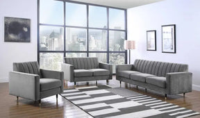Lola 3 Piece Living Room Set In Grey - 619Grey-S-3Set | Meridian