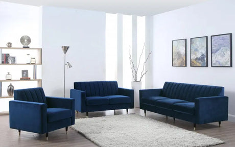 Meridian Furniture - Lola 3 Piece Living Room Set In Navy - 619Navy-S-3Set