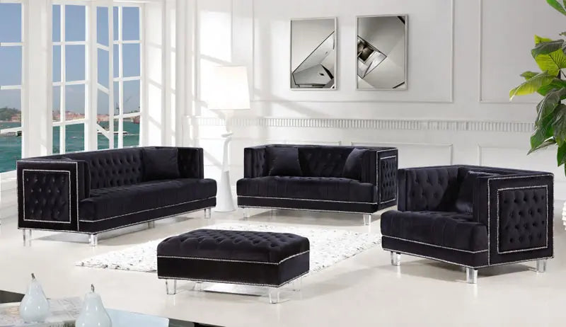 Meridian Furniture - Lucas Velvet Ottoman In Black - 609Bl-Ott