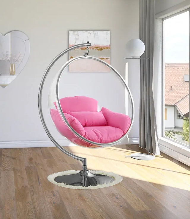 Meridian Furniture - Luna Acrylic Swing Bubble Accent Chair In Pink - 507Pink