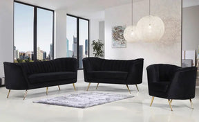 Margo 3 Piece Living Room Set In Black - 622Black-S-3Set | Meridian