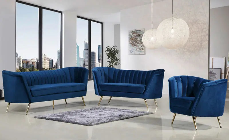 Meridian Furniture - Margo 3 Piece Living Room Set In Navy - 622Navy-S-3Set