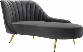 Margo Velvet Chaise Lounge In Grey - 622Grey-Chaise | Meridian