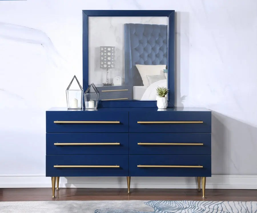 Meridian Furniture - Marisol Dresser With Mirror In Navy - 844Navy-Dm