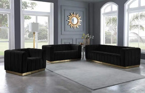 Marlon 3 Piece Living Room Set In Black - 603Black-S-3Set | Meridian