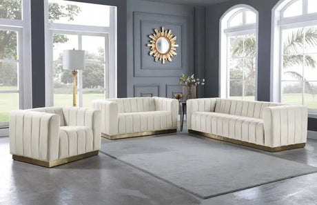 Meridian Furniture - Marlon 3 Piece Living Room Set In Cream - 603Cream-S-3Set