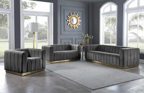 Marlon 3 Piece Living Room Set In Grey - 603Grey-S-3Set | Meridian